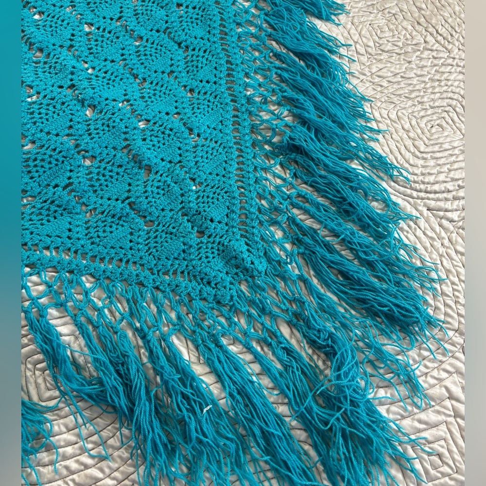 Ooak Crochet Fringe Hip Scarf Festival Waist Wrap Triangle Shawl artisan whimsy
